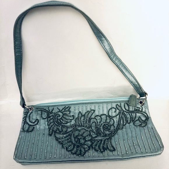 Menbur Handbags - Vintage Menbur Elegant Light Blue Embroidered Women's Beaded Evening Bag Purse